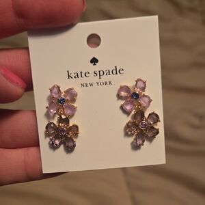 kate spade gold-tone pink and lavender floral drop earrings